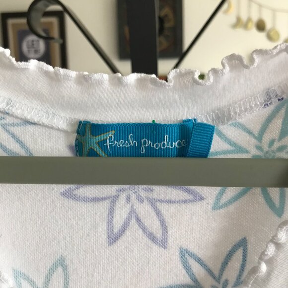 FRESH PRODUCE size XL White Teal Blue & Purple Floral Cotton Surplice Dress - Picture 4 of 4